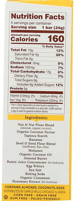 Simple Mills Soft Baked Bars, Nutty Banana Bread, 1.19 Oz, Total Qty 6