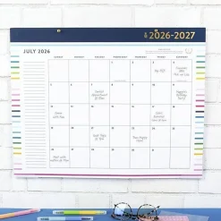 Simplified by Emily Ley for AT-A-GLANCE® Academic 2026-2027 Monthly Desk Pad Calendar, Happy Stripe, Standard, 17