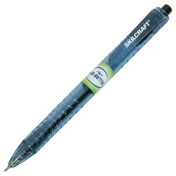 SKILCRAFT® Ballpoint Pens, Pack Of 12, Fine Point, Transparent Blue Barrel, Black Ink