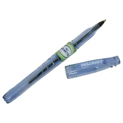 SKILCRAFT® Ballpoint Stick Pens, Pack Of 12, Medium Point, Transparent Blue Barrel, Black Ink