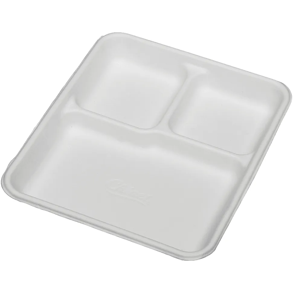 SKILCRAFT® 3-Compartment Disposable Plates, 8" x 10", 100% Recycled, White, Carton Of 500 (AbilityOne 7350-00-926-9233)