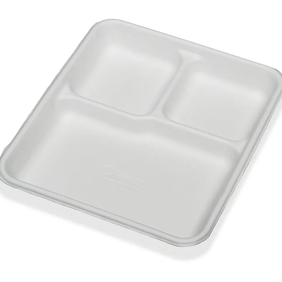 SKILCRAFT® 3-Compartment Disposable Plates, 8" x 10", 100% Recycled, White, Carton Of 500 (AbilityOne 7350-00-926-9233)