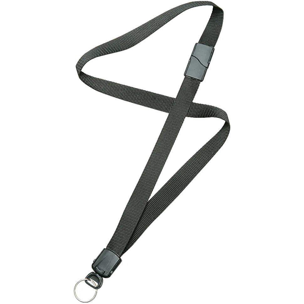SKILCRAFT® Deluxe Lanyard With Key Ring, 36", Black, Pack Of 12 (AbilityOne 8455-01-613-0196)