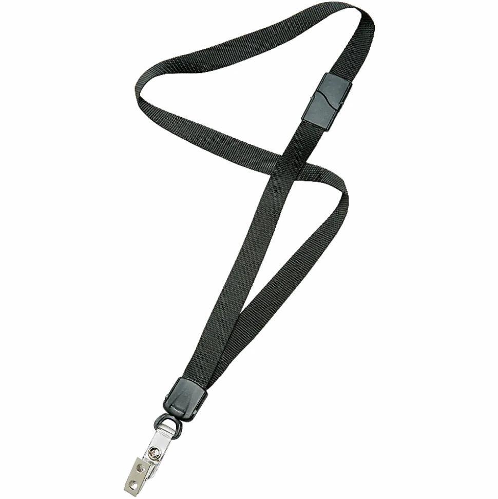 SKILCRAFT® Deluxe Lanyard With Bulldog Clip, 36", Black, Pack Of 12 (AbilityOne 8455-01-613-0200)