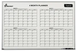 SKILCRAFT® Dry-Erase 4 Month Planner Whiteboard, 24" x 36", Aluminum Frame With Silver Finish (AbilityOne 7110 01 555 0295)