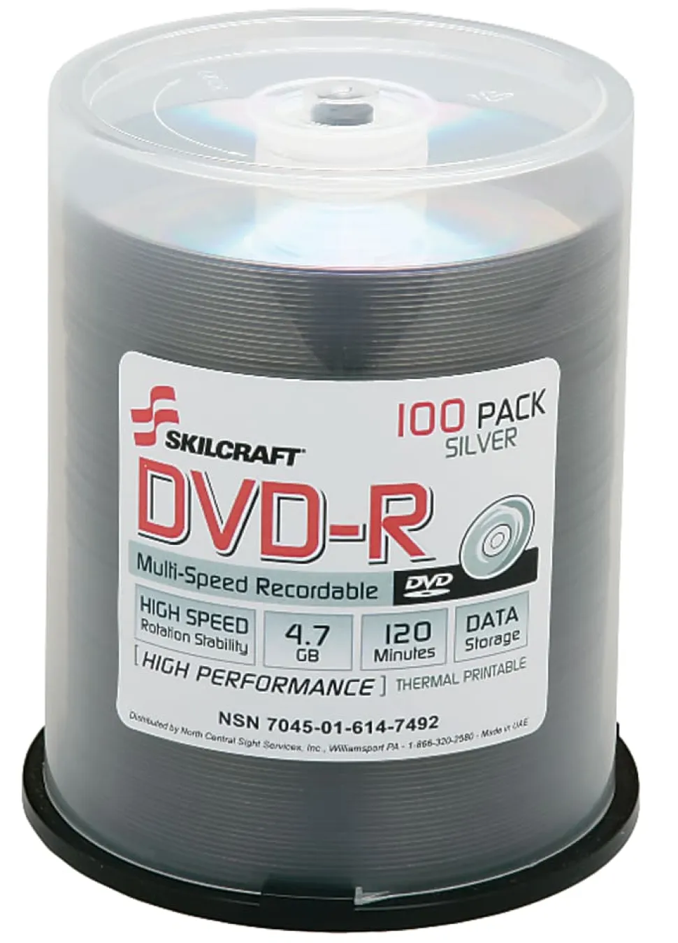 SKILCRAFT® DVD-R Discs, Pack Of 100 (AbilityOne 7045-01-614-7492)