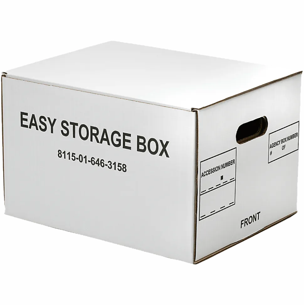 SKILCRAFT® Easy Storage Boxes With Lift-Off Lids, Letter/Legal Size, 12" x 12" x 9 1/2", White, Case Of 12 (AbilityOne 8115 01 646 3158)