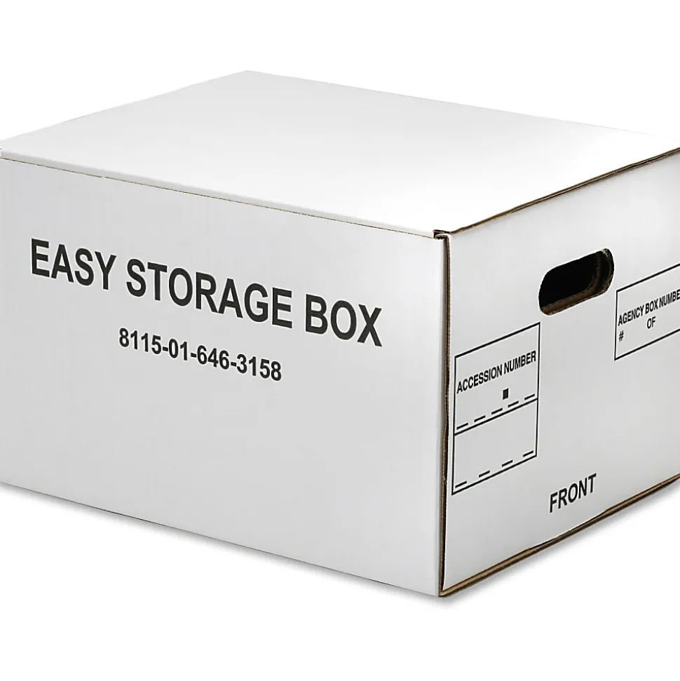 SKILCRAFT® Easy Storage Boxes With Lift-Off Lids, Letter/Legal Size, 12" x 12" x 9 1/2", White, Case Of 12 (AbilityOne 8115 01 646 3158)