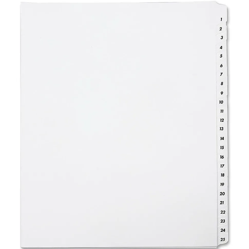SKILCRAFT® Index Divider Sheets With Numerical Tabs, 1-25, Letter Size, Clear/White, Set Of 25 (AbilityOne 7530-01-407-2250)