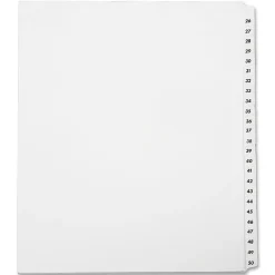 SKILCRAFT® Index Divider Sheets With Numerical Tabs, 26-50, Letter Size, Clear, Set Of 25 (AbilityOne 7530-01-407-2248)