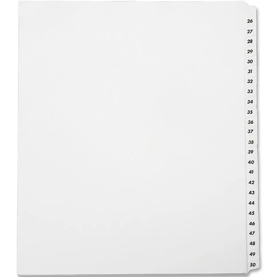 SKILCRAFT® Index Divider Sheets With Numerical Tabs, 26-50, Letter Size, Clear, Set Of 25 (AbilityOne 7530-01-407-2248)