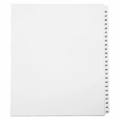 SKILCRAFT® Index Divider Sheets With Numerical Tabs, 26-50, Letter Size, Clear, Set Of 25 (AbilityOne 7530-01-407-2248)