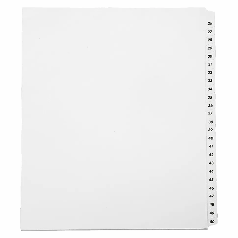 SKILCRAFT® Index Divider Sheets With Numerical Tabs, 26-50, Letter Size, Clear, Set Of 25 (AbilityOne 7530-01-407-2248)