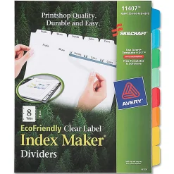 SKILCRAFT® Index Maker Clear Label Dividers With White Tabs, 8-Tab (AbilityOne7530-01-600-6978)