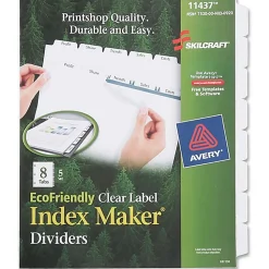 SKILCRAFTĀ® Index Maker Clear Label Dividers With Whtie Tabs, 8-Tab, Pack Of 5 Sets (AbilityOne 7530-01-600-6982)