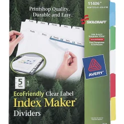 SKILCRAFT® Index Maker Label Dividers, Clear, Set of 5
