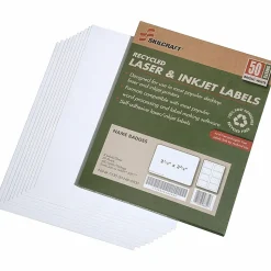 SKILCRAFT® Laser/Inkjet Name Badge Labels, 2 1/3" x 3 3/8", White, Pack Of 50 (AbilityOne 7530-01-578-9299)