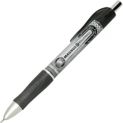 SKILCRAFT® Magnus Retractable Rollerball Pens, Needle Point, 0.5 mm, Black Barrel, Black Ink, Pack Of 12