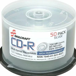 SKILCRAFT® Multispeed CD-R Recordable Media With Spindle, 700MB/80 Minutes, Pack Of 50