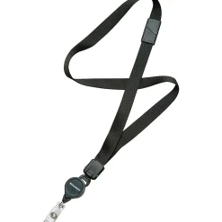 SKILCRAFT® Neck Lanyard With Retractable ID Card Reel, Black, Pack Of 12 (AbilityOne 8455-01-613-0199)