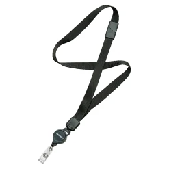 SKILCRAFT® Neck Lanyard With Retractable ID Card Reel, Black, Pack Of 12 (AbilityOne 8455-01-613-0199)