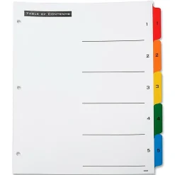SKILCRAFT® Numerical Index Divider Sheets, Letter, Assorted Colors, Set of 5