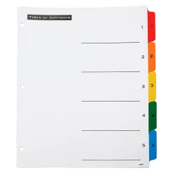 SKILCRAFT® Numerical Index Divider Sheets, Letter, Assorted Colors, Set of 5