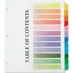 SKILCRAFT® Numerical Tab Set, 8 1/2" x 11", 30% Recycled, Set Of 12, Assorted Colors (AbilityOne 7530-01-621-5258)