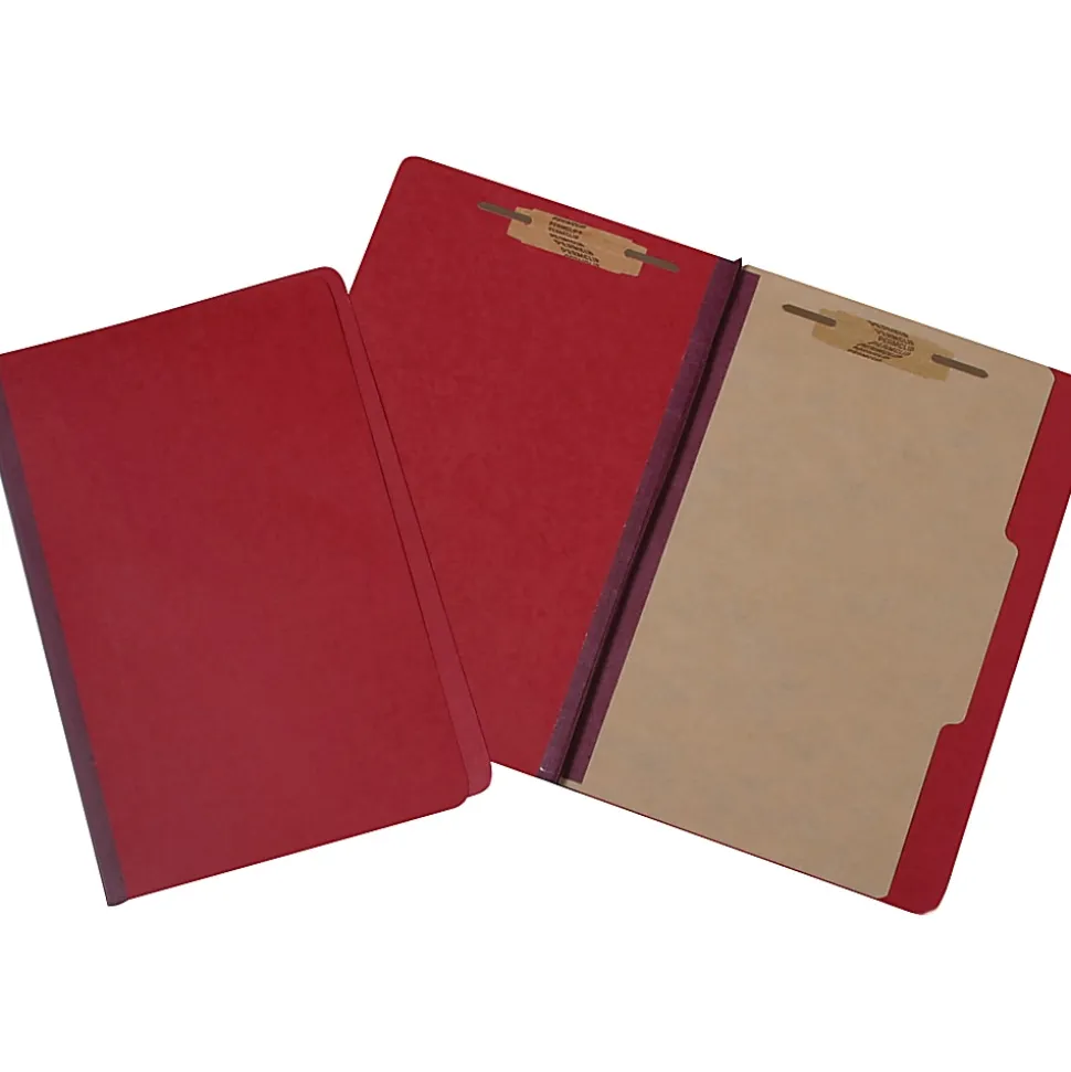 SKILCRAFT Pressboard Classification Folder, 4-Part, Legal Size, Red (AbilityOne), Pack Of 10