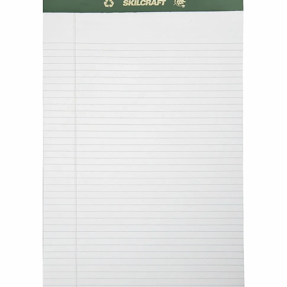 SKILCRAFT® 80% Recycled Chlorine-Free Writing Legal Pads, 8 1/2" x 14", Legal Ruled, White, 25 Sheets, Pack Of 12 (AbilityOne 7530-01-516-9626)