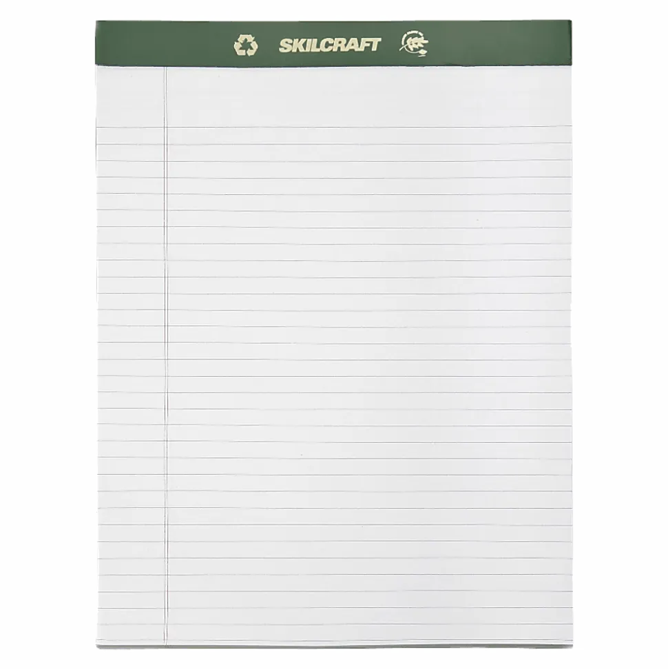 SKILCRAFT 80% Recycled Chlorine-Free Writing Pads, Letter Size, 8 1/2" x 11", 25 Sheets, Pack Of 12 (AbilityOne 7530-01-516-9627)
