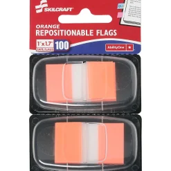 SKILCRAFT® 70% Recycled Color Self-Stick Flags, 1" x 1 3/4", Orange, 50 Flags Per Pad, Pack Of 2 (AbilityOne 7510-01-315-2023)