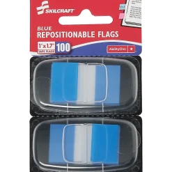 SKILCRAFT® 70% Recycled Color Self-Stick Flags, 1" x 1 3/4", Blue, 50 Flags Per Pad, Pack Of 2 (AbilityOne 7510-01-315-2021)