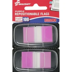 SKILCRAFT® 70% Recycled Color Self-Stick Flags, 1" x 1 3/4", Purple, 50 Flags Per Pad, Pack Of 2 (AbilityOne 7510-01-315-8654)