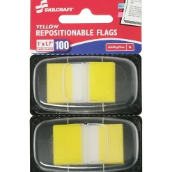 SKILCRAFT® 70% Recycled Color Self-Stick Flags, 1" x 1 3/4", Yellow, 50 Flags Per Pad, Pack Of 2 (AbilityOne 7510-01-315-2024)