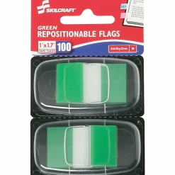 SKILCRAFT® 70% Recycled Color Self-Stick Flags, 1" x 1 3/4", Green, 50 Flags Per Pad, Pack Of 2 (AbilityOne 7510-01-315-2020)