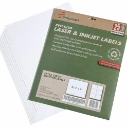 SKILCRAFT® 100% Recycled Inkjet/Laser Shipping Labels, Rectangle, 3 1/3" x 4", White, Pack Of 25 (AbilityOne 7530-01-578-9295)