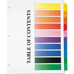SKILCRAFT 30% Recycled One-Step Index Sheets, 1-10, Letter Size, Assorted Colors, Set Of 10 (AbilityOne 7530-01-368-3489)