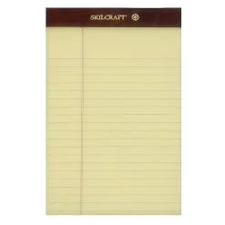 SKILCRAFT® 30% Recycled Perforated Writing Pads, 5" x 8", Yellow, Legal Ruled, Pack Of 12 (AbilityOne 7530-01-356-6726)