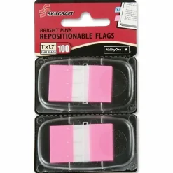 SKILCRAFT® 70% Recycled Self-Stick Marker Flags,1" x 1 3/4", Bright Pink, 50 Flags Per Pad, Pack Of 2 (AbilityOne 7510-01-399-1153)