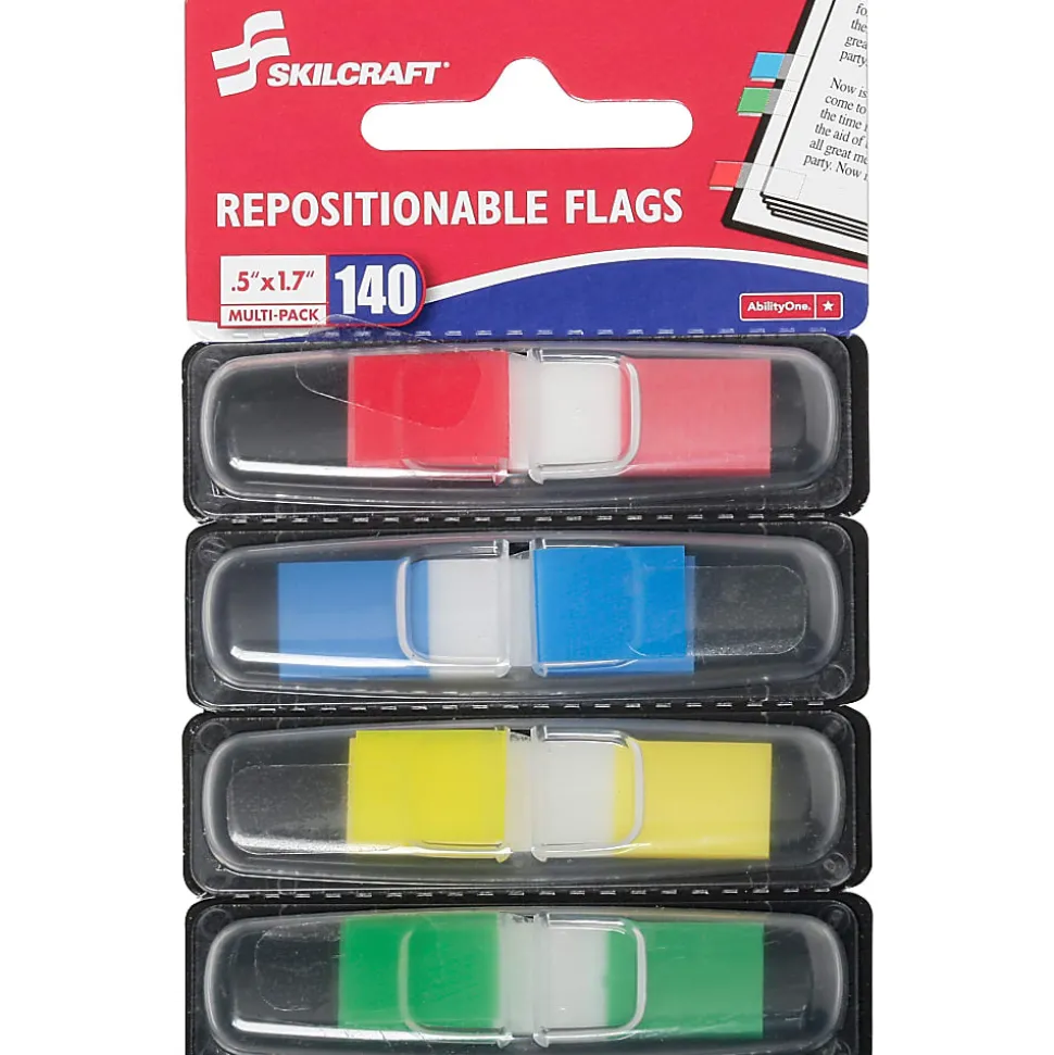 SKILCRAFT® Self-Adhesive Repositionable Color Flags, 1/2" x 1 3/4", Assorted Colors (AbilityOne 7510-01-620-0283)