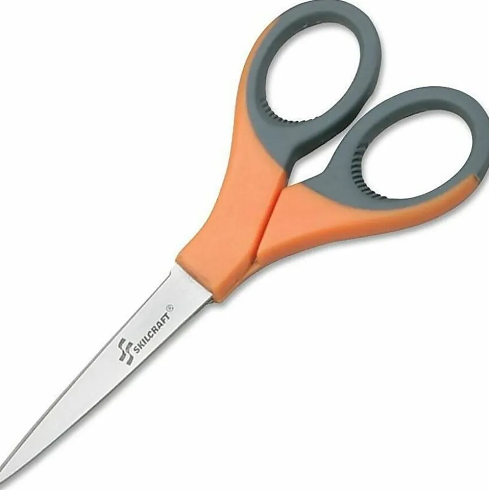 SKILCRAFT® Sewing Scissors, 6 3/5", Blunt, Black/Orange