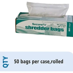 SKILCRAFT Shredder Bags, 49" x 51", 60 Gallons, Clear, 25 Bags Per Roll, Set of 2 Rolls, (AbilityOne 8105-01-557-4982)