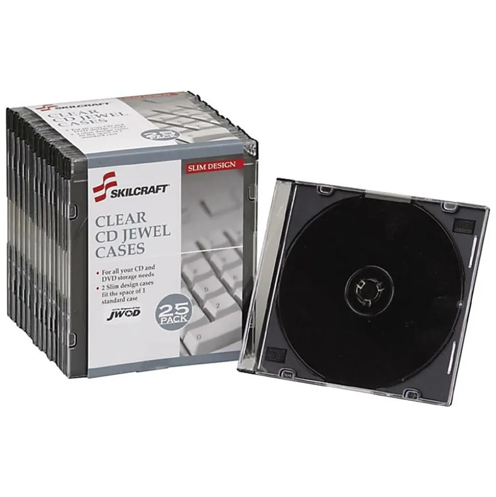 SKILCRAFT® Slim CD Jewel Cases, Pack Of 25 (AbilityOne 7045-01-502-6513)