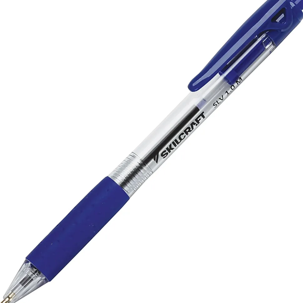 SKILCRAFT SLV-Performer Retractable Ballpoint Pen - Medium Pen Point - 1 mm Pen Point Size - Retractable - Blue - Clear Plastic Barrel - 1 / Dozen