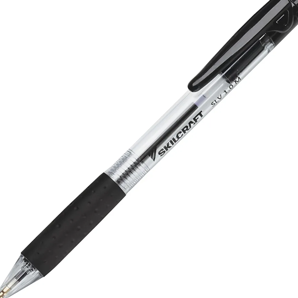 SKILCRAFT SLV-Performer Retractable Ballpoint Pen - Medium Pen Point - 1 mm Pen Point Size - Retractable - Black - Clear Plastic Barrel - 1 / Dozen