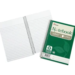 SKILCRAFT® Spiral Notebook, 5" x 7-1/2", 1 Subject, College Rule, 80 Sheets, 100% Recycled, Green, Pack of 6