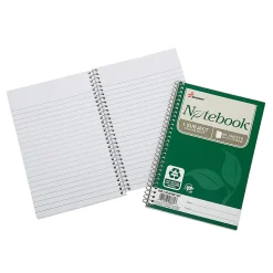 SKILCRAFT® Spiral Notebook, 5" x 7-1/2", 1 Subject, College Rule, 80 Sheets, 100% Recycled, Green, Pack of 6
