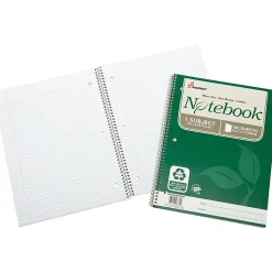 SKILCRAFT® Spiral Notebook, 8-1/2" x 11", 1 Subject, College Rule, 100 Sheets, 100% Recycled, Green, Pack of 3