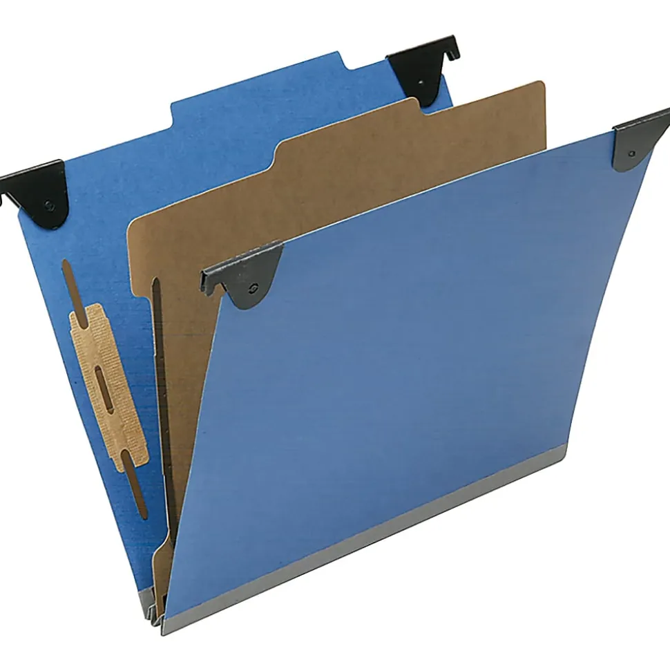 SKILCRAFT 2/5 Tab Cut Letter Hanging Folder, 1" Folder Capacity - 8 1/2"x11", Top Tab Position, 1 Divider, Pack of 10 - NSN6816248